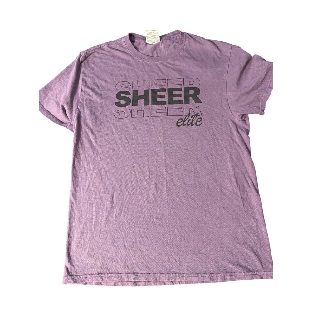 Sheer Elite Front Graphic Shirt Port & Co Purple Cotton Short Sleeves Size S